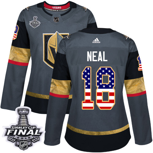 Adidas Golden Knights #18 James Neal Grey Home Authentic USA Flag 2018 Stanley Cup Final Women's Stitched NHL Jersey - Click Image to Close